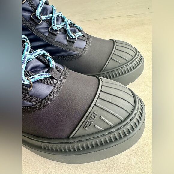 Fendi Baguette Domino Nylon Biker Lace Up Boots EU 38 US 8 in Blue/ Black - Picture 6 of 10